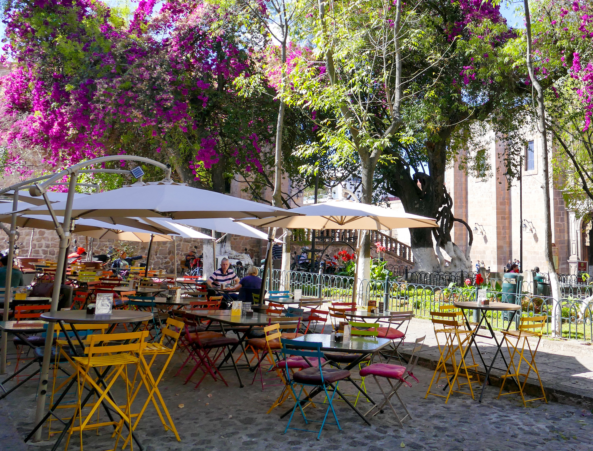 Morelia, gemuetliche Restaurants im Jardin de las Rosas